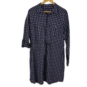 Tommy Hilfiger Plaid Shirt Dress Purple Black Long Sleeve Drawstring Size Large